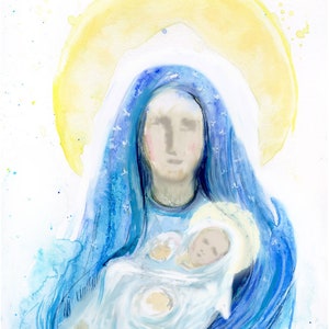 HELD - Blessed Mother and Jesus painting, fine art print