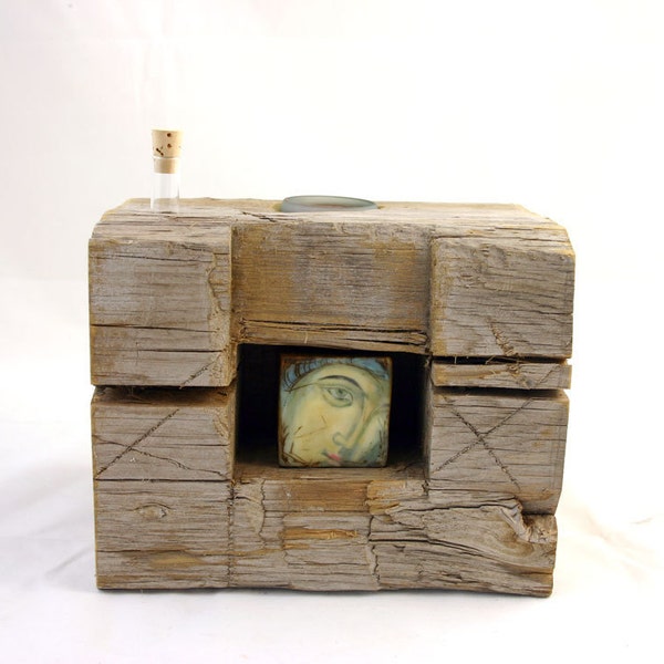 Sacred spaces - Ave Maria Shrine- original encaustic mixed media with reclaimed barn wood