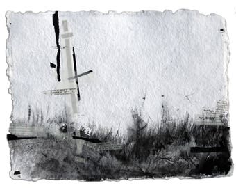 Pilgrimage VIII - original landscape drawing and watercolor mix media on watercolor paper