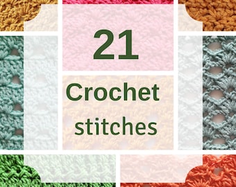 Crochet Stitch Ebook, Guide PDF, 21 Easy Crochet Stitches for Beginners, Stitch Diagrams & Project Design Guide, Lace, Shell and 3D Stitches