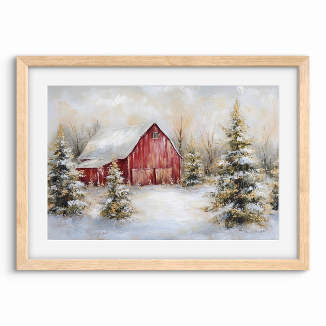 Christmas Farmhouse | Winter Wall Art | Red Barn Print | Christmas ...