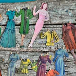 Boneca de papel vintage X 2 mais roupas extras, feminina, anos 1930/40, boa para scrapbooking ou criação de cartões