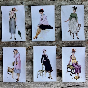 Cartões postais Pin Up franceses vintage do início dos anos 1900, Suzanne Meunier, série 32 nº 1-6, “Parisiennes a la Mode 1917”, vendidos separadamente