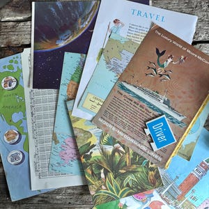 Pacote de recordações vintage Holiday World Travel, 10 páginas por pacote, recordações para scrapbooking, criação de cartões, diário de lixo