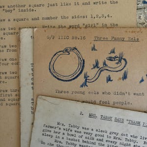 Tarjetas escolares antiguas, tarjetas de máquina de escribir, efímeras de máquina de escribir, diario basura, álbumes de recortes, paquete de 5 tarjetas