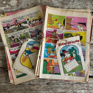 Walt Disney Comic Book Pages pack, full colour, from 1960s and 70s, 20 pages per pack, scrapbooking ephemera, junk journal