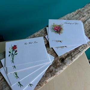Blanco vintage bloemenkaarten, ik denk aan je en beterschap. Blanco cadeaukaartjes, scrapbooking, ephemera, junkjournal, wenskaarten