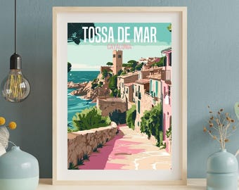 Tossa De Mar, Katalonien, Spanien - Wandkunst Poster, Cafe Wanddekor, Restaurant Wandkunst, digitaler Download, spanische Poster Designs