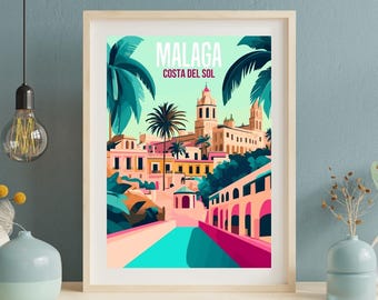 Malaga, Costa Del Sol, Spanien - Wandkunst Poster, Café Wanddekor, Restaurant Wandkunst, Digitaler Download, Spanische Poster Designs