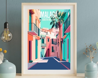Malaga, Costa Del Sol, Spanien - Wandkunst Poster, Café Wanddekor, Restaurant Wandkunst, Digitaler Download, Spanische Poster Designs