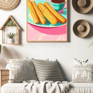 Churros set of 4 Wall Art Posters, Digital Art - Wall decor - Churros Cafe Art Print - Spain- Digital Download, Spanish Poster Designs