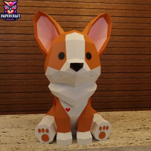 Low Poly Corgi Papercraft Template | 3D Dog Sculpture DIY (pdf, svg, dxf)