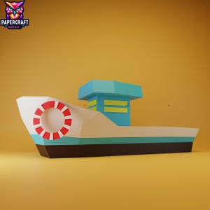 Fishing Boat 3D Papercraft–DIY boat template,paper yacht boat cricut 3d origami ,fishing boat svg, PDF dxf Template, boat instant download