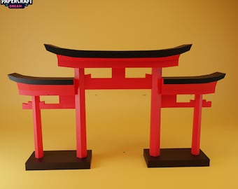 Torii gate 3D Papercraft–DIY Torii Gate,Low poly Paper torii Template. Zen japan  cricut template, PDF easy svg dxf Template japan pepakura