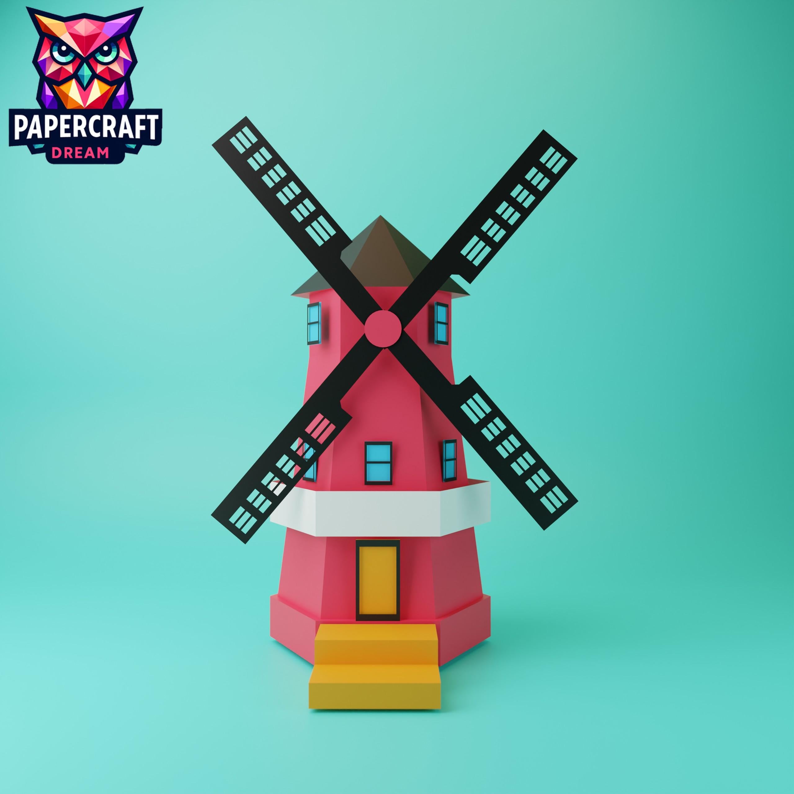Windmill  3D Papercraft– DIY dutch wind mill  Symbol,paper windmill, Paper Template windmill Paper Flower, PDF easy svg dxf Template