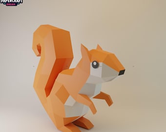 Squirrel 3D Papercraft,Squirrel template– DIY Squirrel template,paper Squirrel 3d origami, Paper Template , acorn svg, PDF easy dxf Template