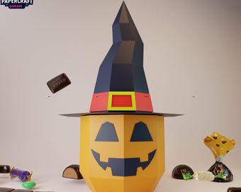 Halloween Kürbis Leckerli Box Papercraft - DIY Candy Container (pdf, svg, dxf)