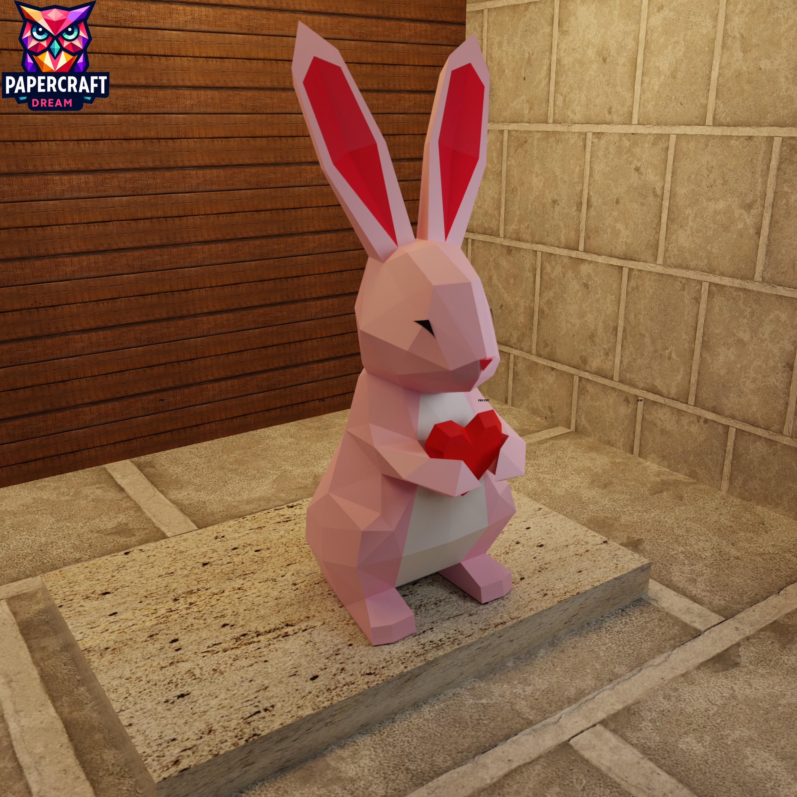 Rabbit Heart 3D Papercraft Low Poly– DIY Valentine's Gift Paper ...