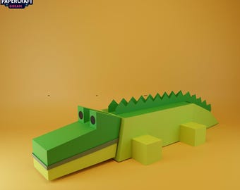 Crocodile 3D Papercraft– DIY kid activity croc,Low poly crocodile, Paper croc pdf Template. cricut template, PDF easy svg dxf pepakura