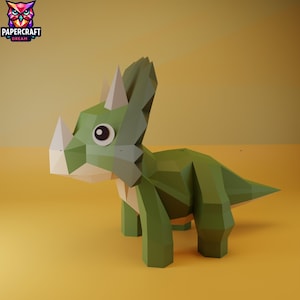 Triceratops baby papercraft - modèle Triceratops low poly facile pdf, svg, dxf) pepakura, décoration art T rex - style origami mignon dinosaure 3D