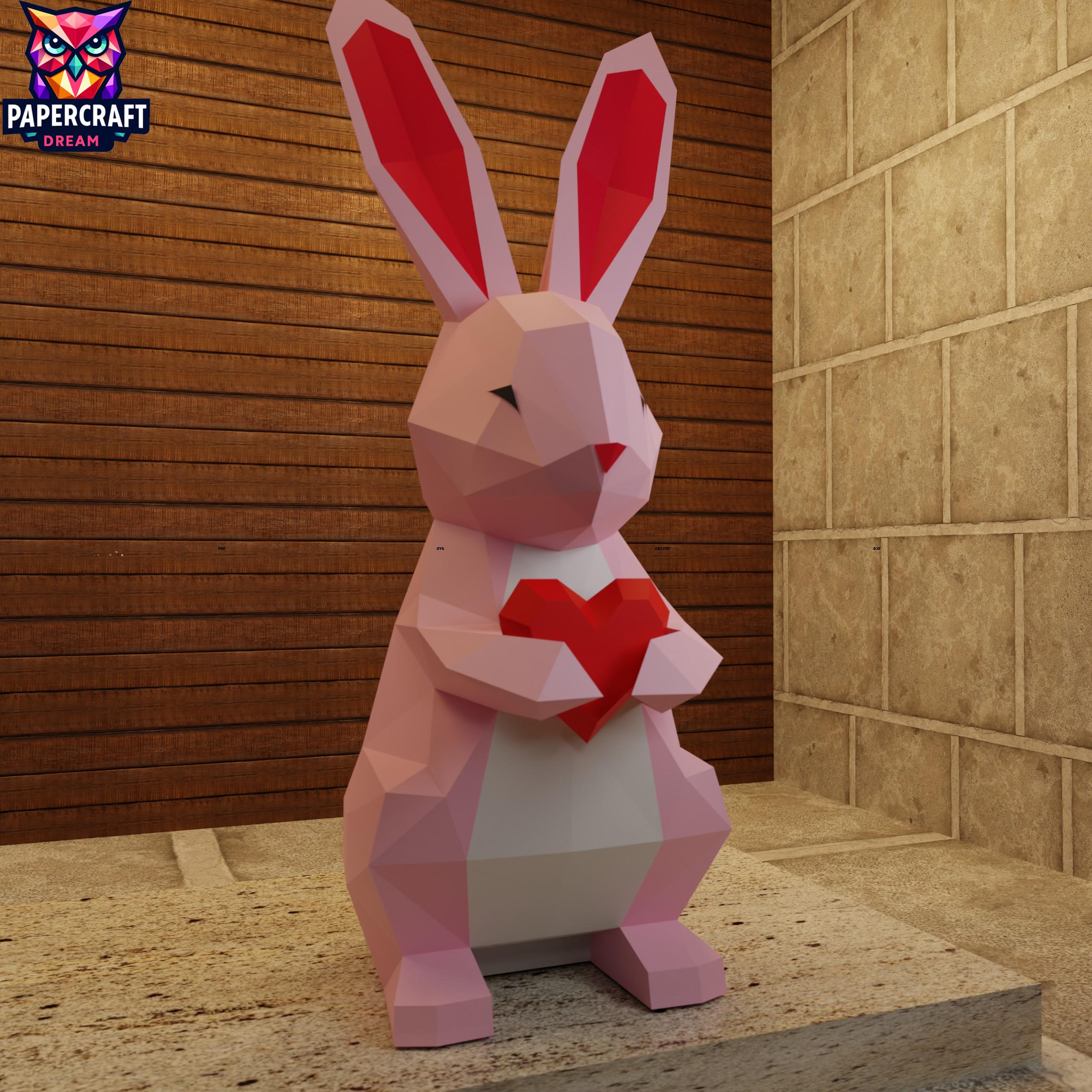 Rabbit Heart 3D Papercraft Low Poly– DIY Valentine's Gift Paper ...