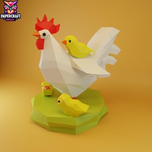 chicken 3D Papercraft– DIY chicken origami,Low poly chicken family, Paper hen chicks Template. cricut template, PDF easy svg dxf pepakura