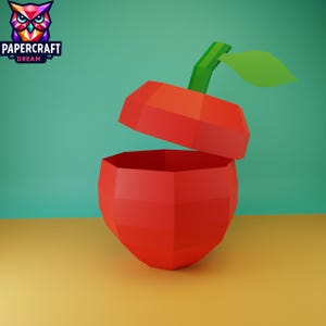 Apple box fruit 3D Papercraft–DIY apple box template,Low poly apple, apple fruit Paper Template.cricut template, PDF easy svg dxf Template