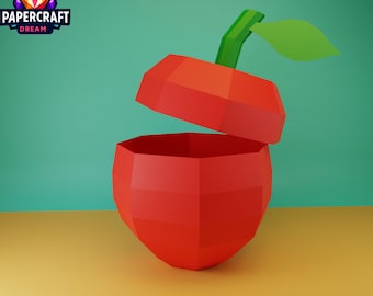 Apfel Schachtel Obst 3D Papiervorlage, Cricut Vorlage, PDF Vorlage einfache svg dxf Vorlage