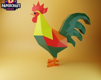 Rooster Papercraft 3D template – diy low poly Farmhouse Decor (PDF, SVG, DXF)