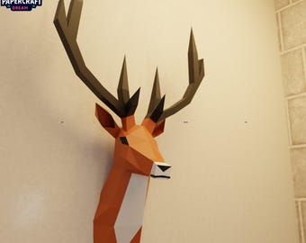 Deer Head Papercraft: Low Poly 3D Wall Trophy (SVG, PDF, DXF)