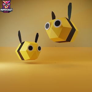Créations en papier 3D abeilles - Origami abeille bricolage, abeille low poly, modèle pdf abeille en papier. modèle cricut, PDF facile svg dxf pepakura, téléchargement immédiat