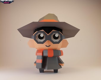 Wizard Boy 3D Papercraft PDF, SVG, dxf, sjabloon, 3D-papercraftpop Papercraft-sjabloon, 3D Low Poly halloween-decor, doe-het-zelfmagische tovenaar