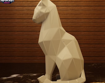 Szablon papierowej figurki stojącego kota: Geometryczna rzeźba 3D DIY (PDF)