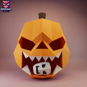 Skull pumpkin 3D Papercraft– DIY scary skull pumpkin,pumpkin halloween, low poly skull pumpkin, halloween cricut , PDF easy svg dxf Template