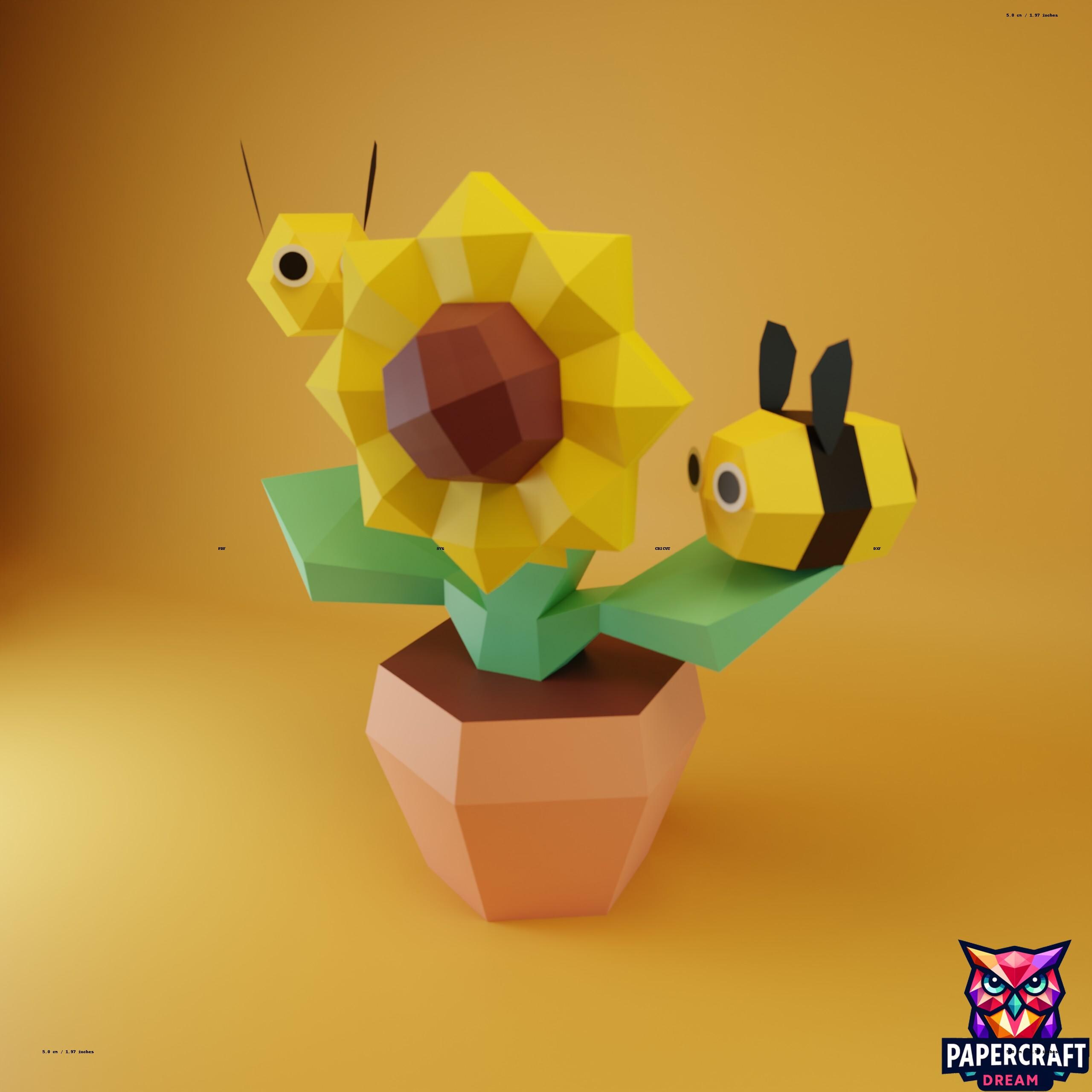 Sunflower Bee 3D Papercraft – DIY Paper Craft Template Model (pdf, Svg ...