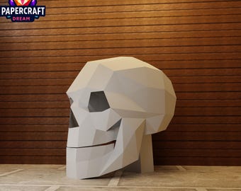 Skull Papercraft Template: 3D Low Poly Halloween Decor (PDF, SVG, DXF)