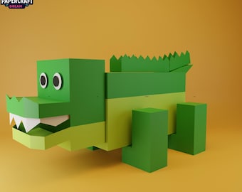 Crocodile 3D happy Papercraft– DIY kid activity croc,Low poly crocodile, Paper croc pdf Template. cricut template, PDF easy svg dxf pepakura