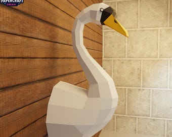 3D-svanpapperspyssel – Lågpoly DIY-väggdekoration (pdf, svg, dxf)