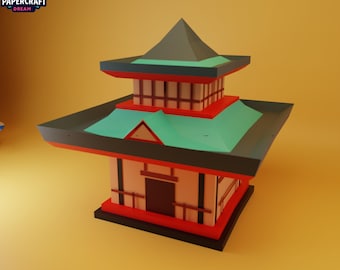 3D Papercraft Pagoda – DIY Asian Home Decor, Low Poly Model (pdf, svg, dxf)