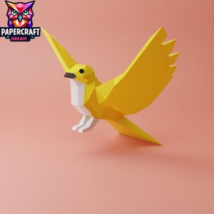 Plantilla de papel de pájaro canario - Arte de pájaro canario 3D DIY, Descarga PDF imprimible, Escultura de papel 3D, Origami de pájaro Cricut de baja poli fácil