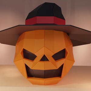 Kit de papel para hacer una calabaza de bruja de Halloween, modelo 3D de Jack-o'-Lantern, decoración de Halloween, actividad de fiesta, plantilla de disfraz en PDF