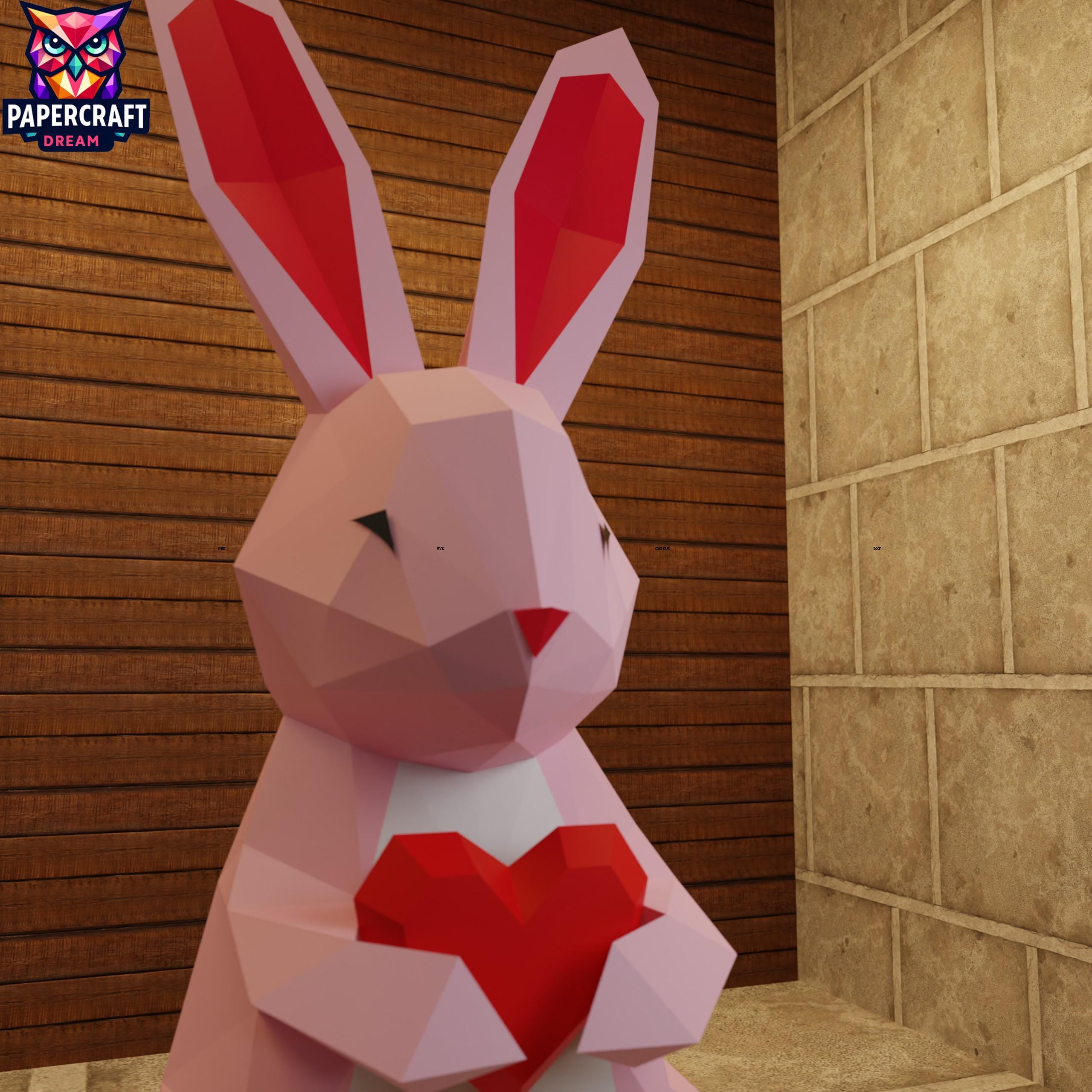 Rabbit Heart 3D Papercraft Low Poly– DIY Valentine's Gift Paper ...