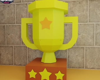 トロフィーカップのペーパークラフトDIY、ローポリ彫刻（pdf、svg、dxf）