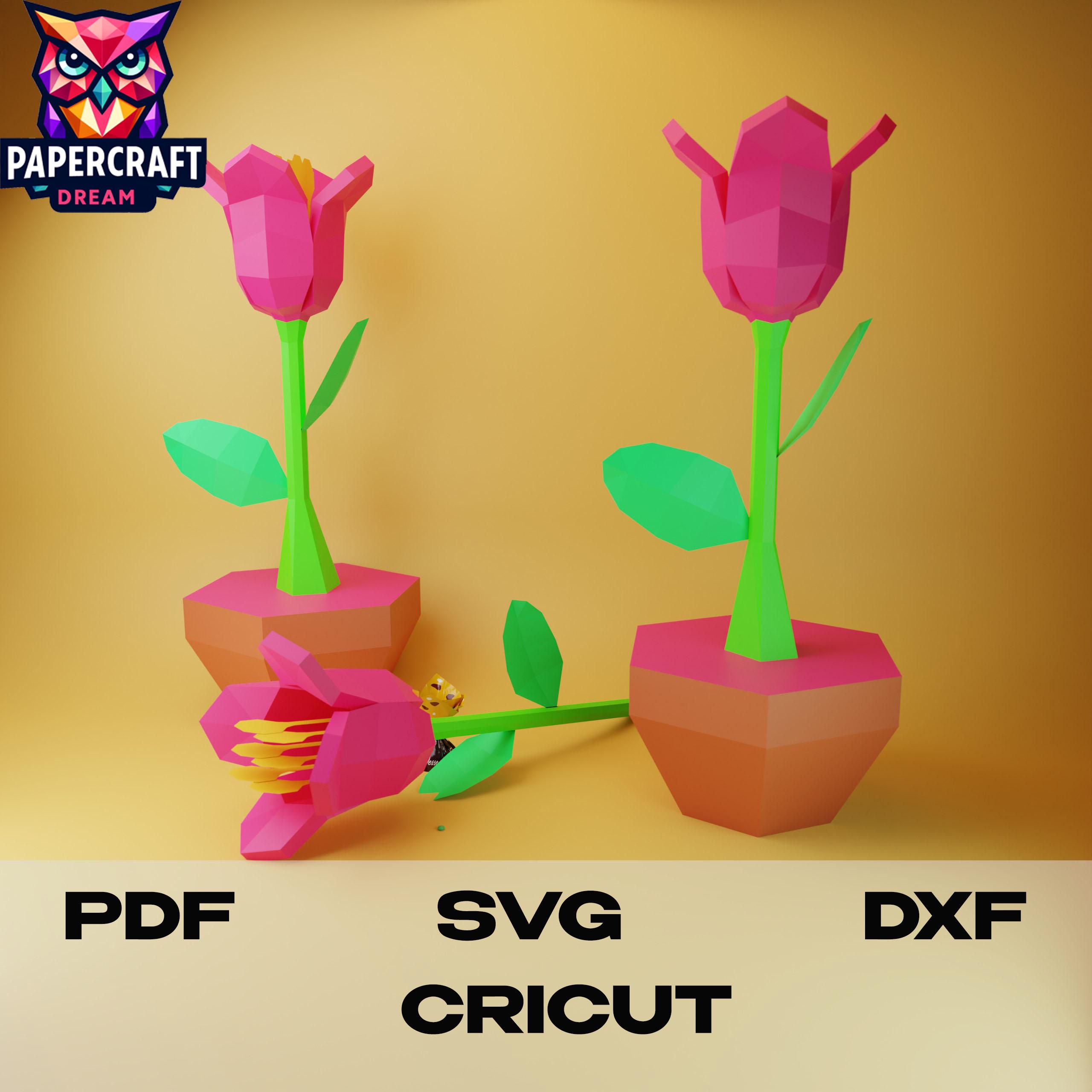 Rose 3D Papercraft Template, DIY Low Poly Flower (pdf, Svg, Dxf) - Etsy