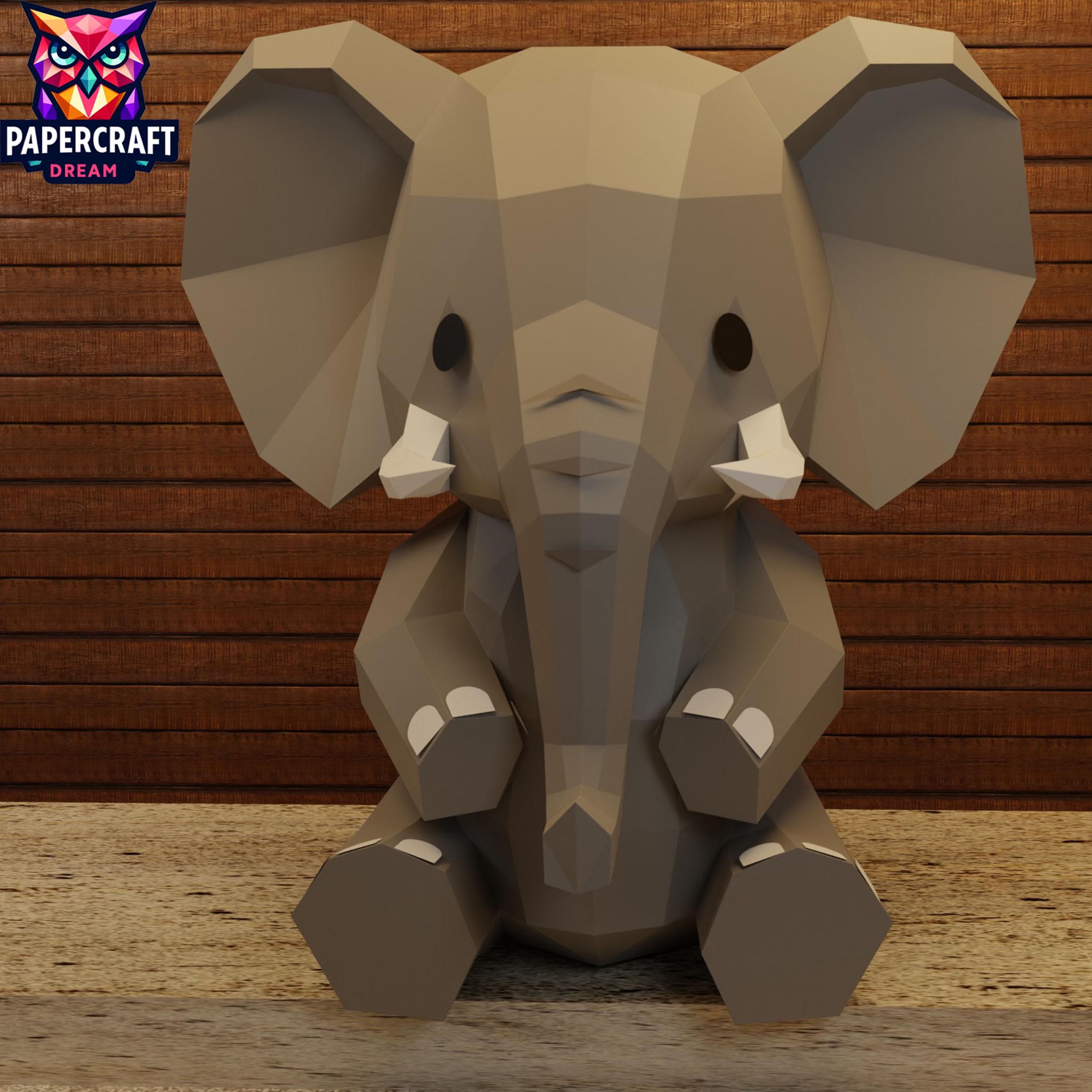Elephant 3D Papercraft low poly - DIY baby animal Gift paper…