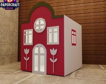 3D Paper house – DIY Low Poly christmas village Decor (pdf, svg, dxf)