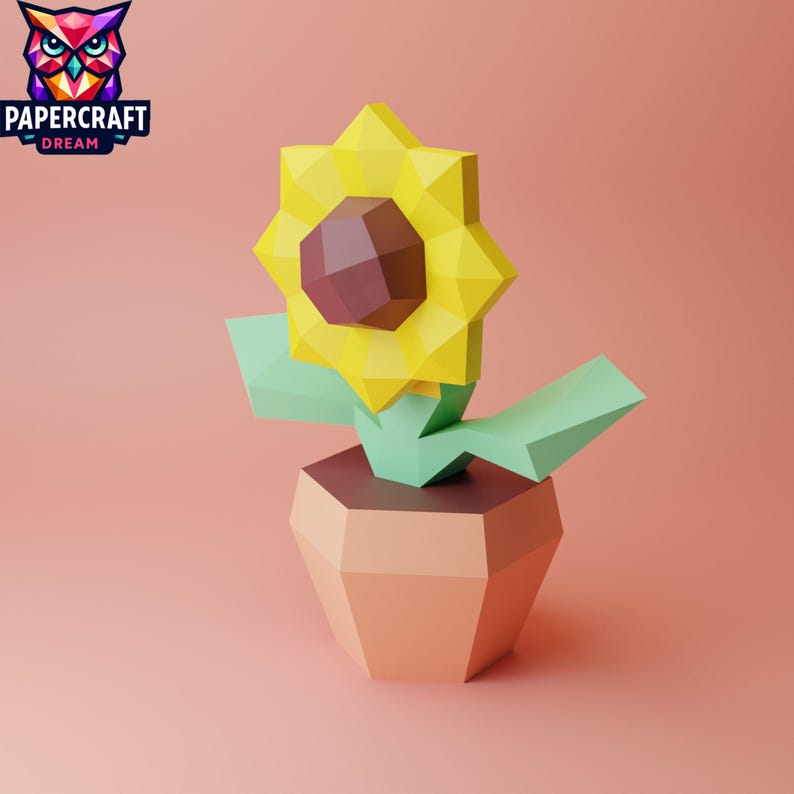 Sunflower Papercraft in Pot – DIY Low Poly Origami Paper Flower Model ...