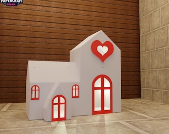 Julmall för huspapper – DIY-dekoration i lågpoly-stil med julby (pdf, svg, dxf)