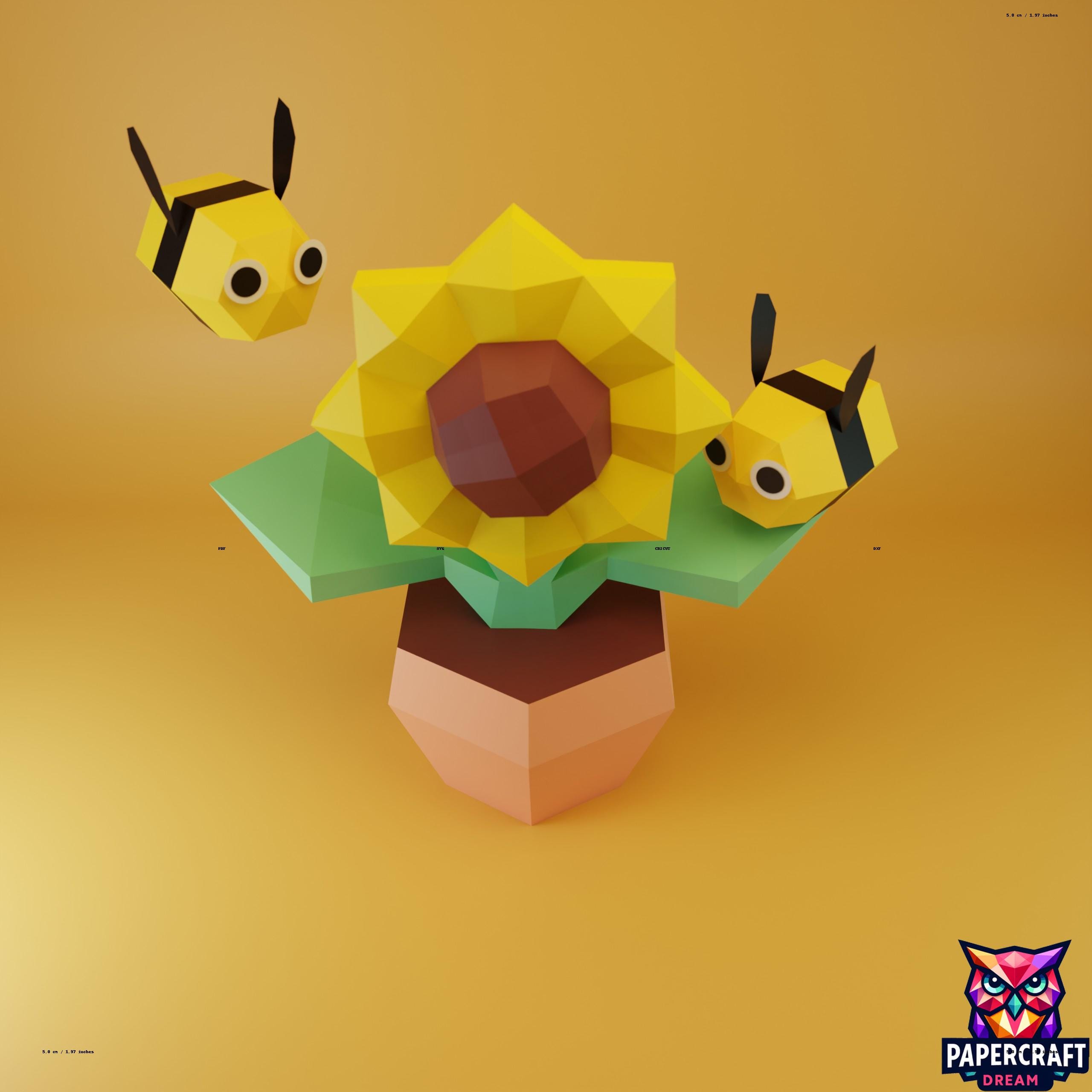 Sunflower Bee 3D Papercraft – DIY Paper Craft Template Model (pdf, Svg ...
