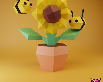 Sunflower Bee 3D Papercraft – DIY paper craft template Model (pdf, svg, dxf)